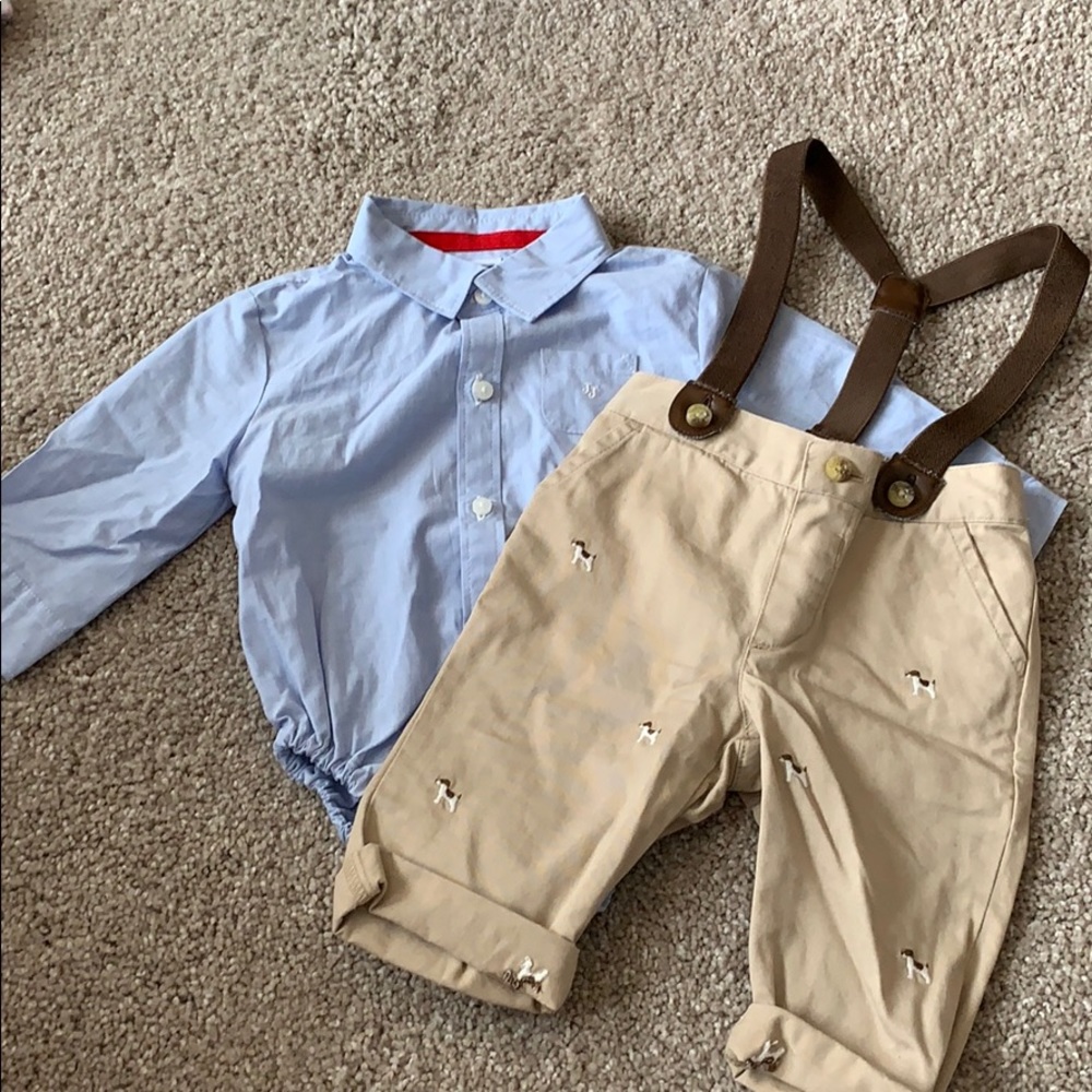 Janie and jack button up & puppy suspender pant